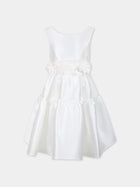 Vestito bianco per bambina con fiocco,Monnalisa,71C902 3304 0001